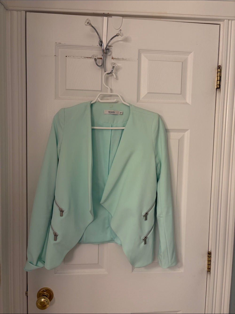 Ricki's Mint Green Open-Front Blazer with Zip Accents